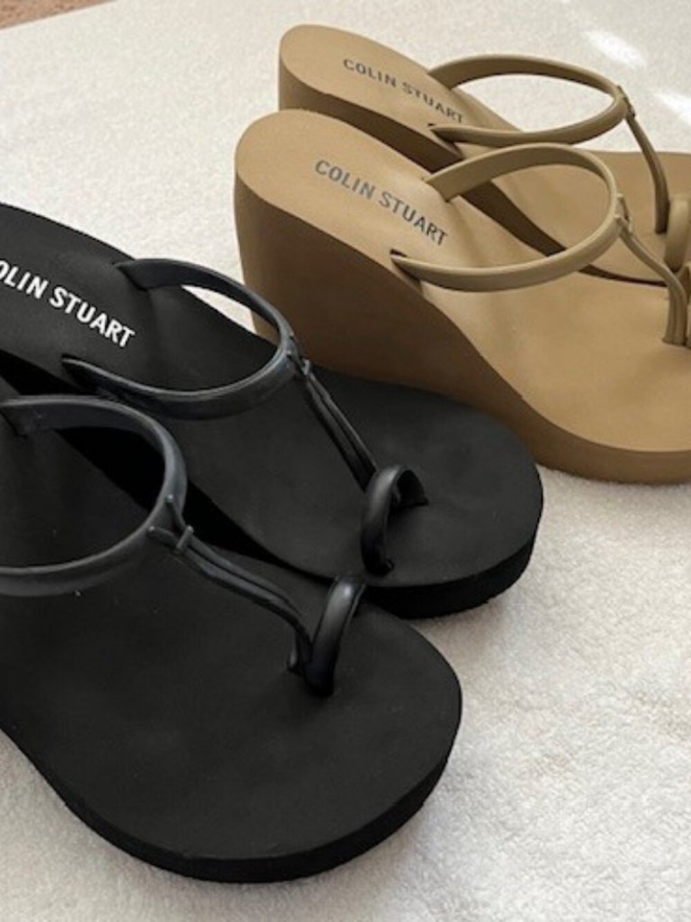 2 Pair VS Colin Stuart Platform Wedge Flip Flops Size 6 Black Tan - Picture 15 of 15